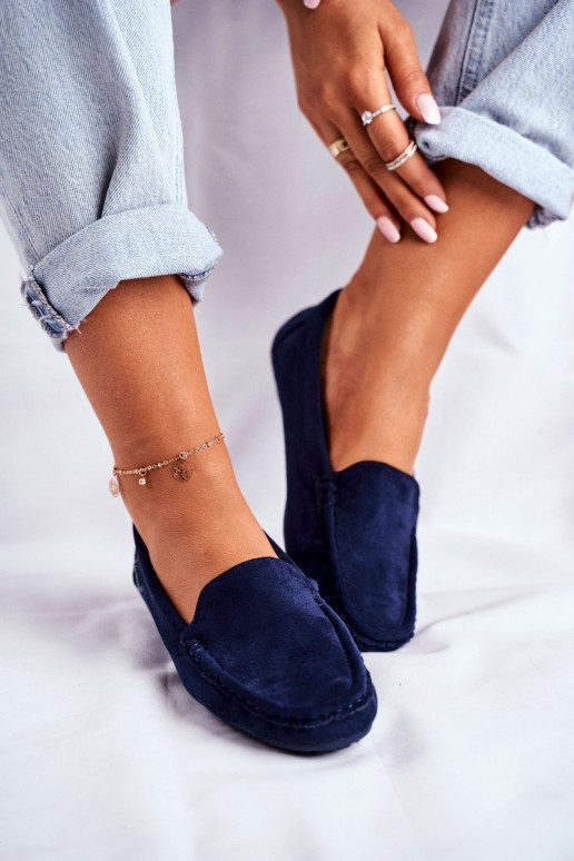 mocasines de mujer en ante azul oscuro Morreno