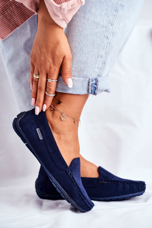 mocasines de mujer en ante azul oscuro Morreno
