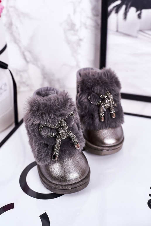 Botas de nieve para niños calentadas con pelo interior Aurora gris oscuro