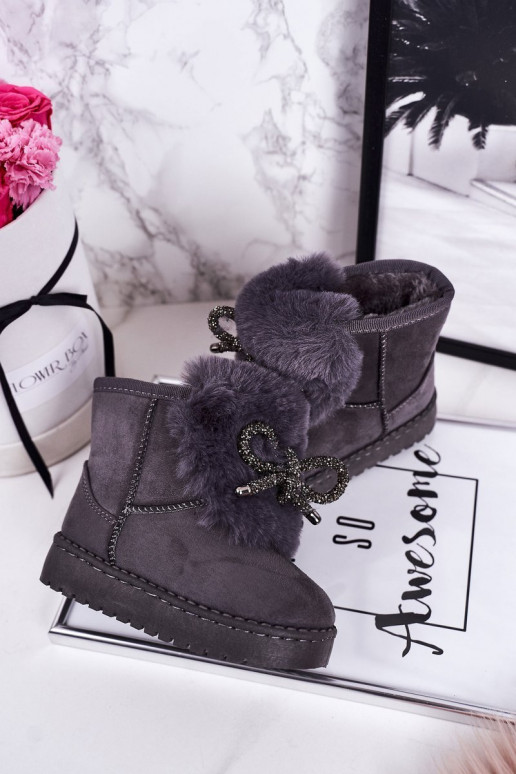 Botas de nieve para niños calentadas con interior de pelo en ante gris Amelia