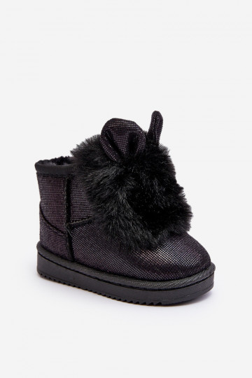 Botas de nieve para niños calentadas con pelo interior con orejas en color negro Betty