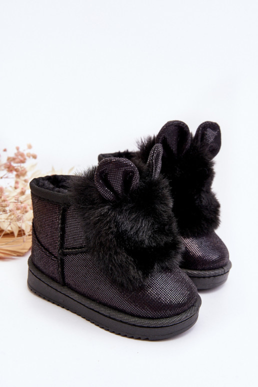 Botas de nieve para niños calentadas con pelo interior con orejas en color negro Betty