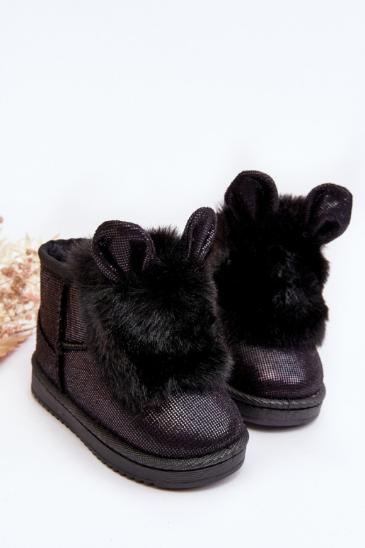Botas de nieve para niños calentadas con pelo interior con orejas en color negro Betty