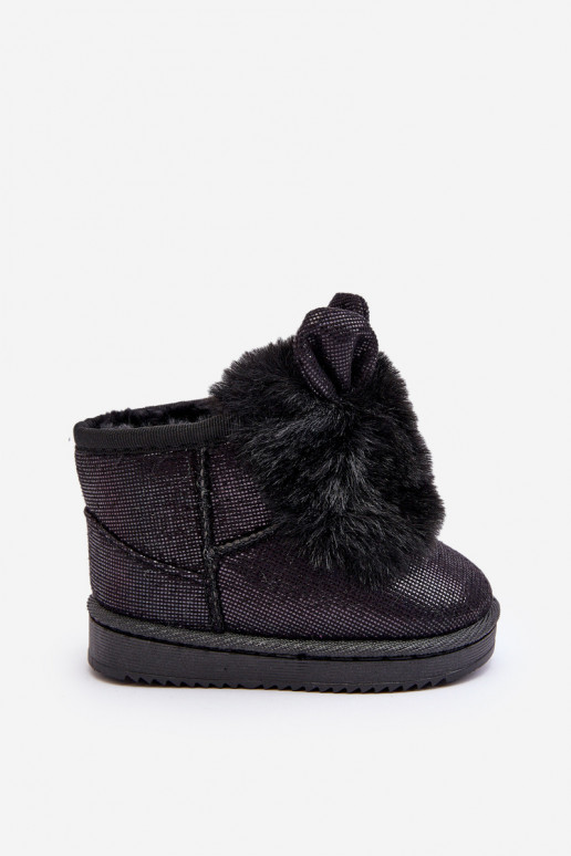 Botas de nieve para niños calentadas con pelo interior con orejas en color negro Betty