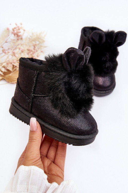 Botas de nieve para niños calentadas con pelo interior con orejas en color negro Betty