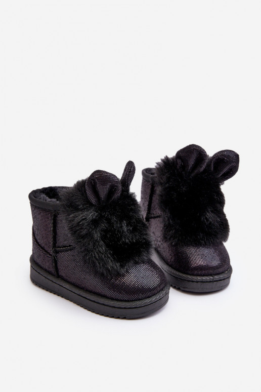 Botas de nieve para niños calentadas con pelo interior con orejas en color negro Betty