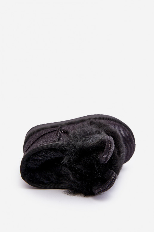 Botas de nieve para niños calentadas con pelo interior con orejas en color negro Betty Botas de nieve para niños calentadas con pelo interior con orejas en color negro Betty