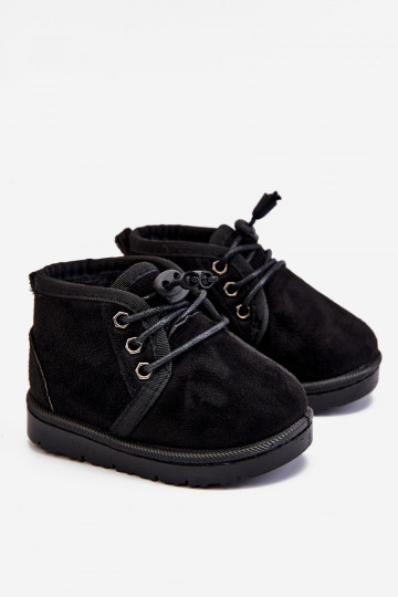 Botas de nieve para niños con cordones y pelo en color negro Hunter