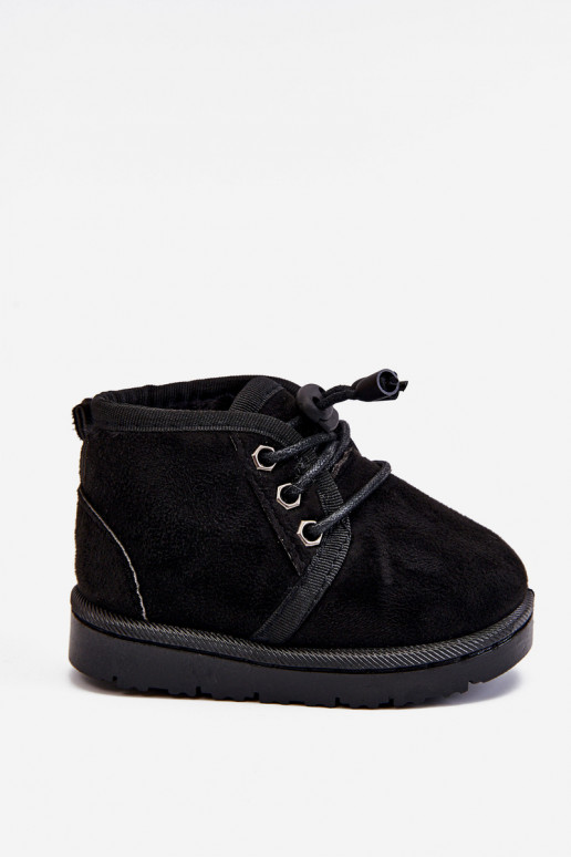 Botas de nieve para niños con cordones y pelo en color negro Hunter