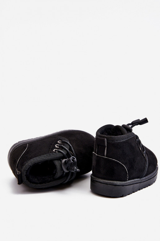 Botas de nieve para niños con cordones y pelo en color negro Hunter