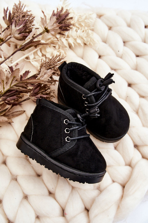 Botas de nieve para niños con cordones y pelo en color negro Hunter