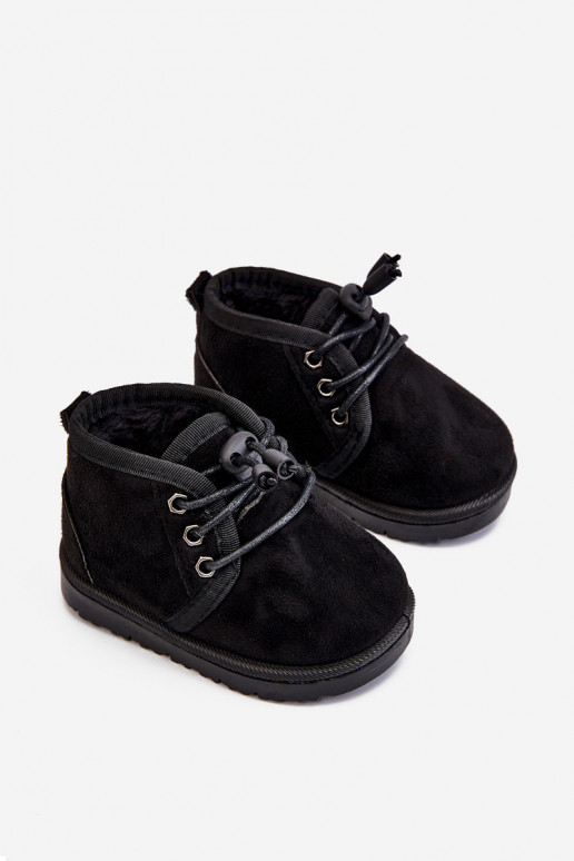 Botas de nieve para niños con cordones y pelo en color negro Hunter