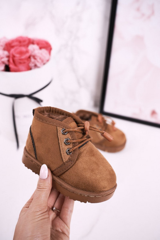 Botas de nieve para niños con cordones y pelo en color marrón Hunter