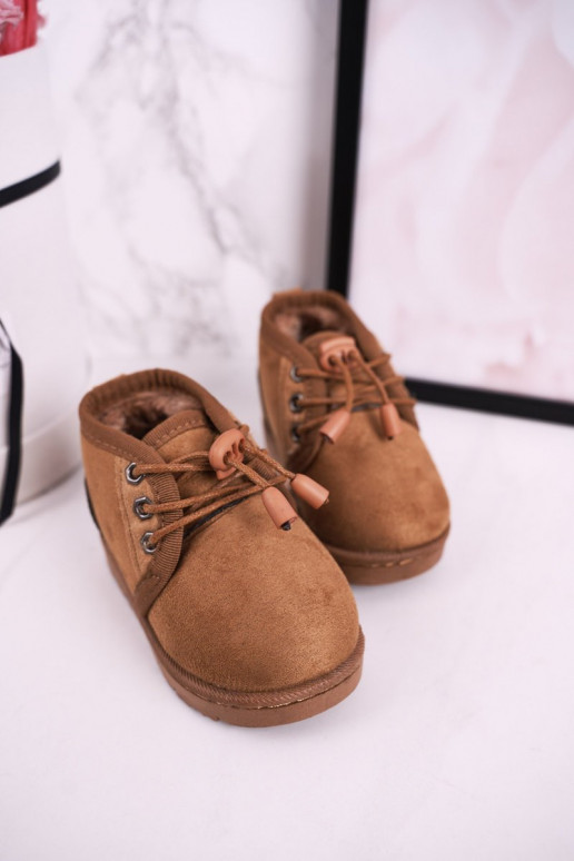 Botas de nieve para niños con cordones y pelo en color marrón Hunter