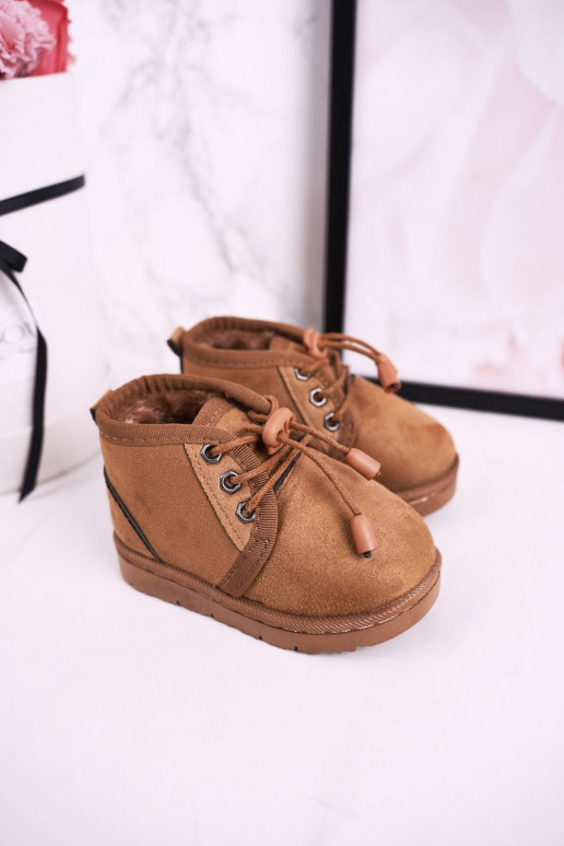 Botas de nieve para niños con cordones y pelo en color marrón Hunter