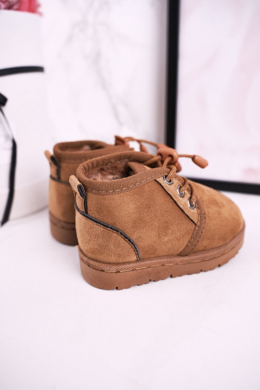 Botas de nieve para niños con cordones y pelo en color marrón Hunter