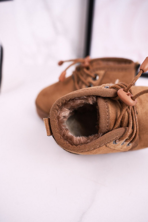 Botas de nieve para niños con cordones y pelo en color marrón Hunter