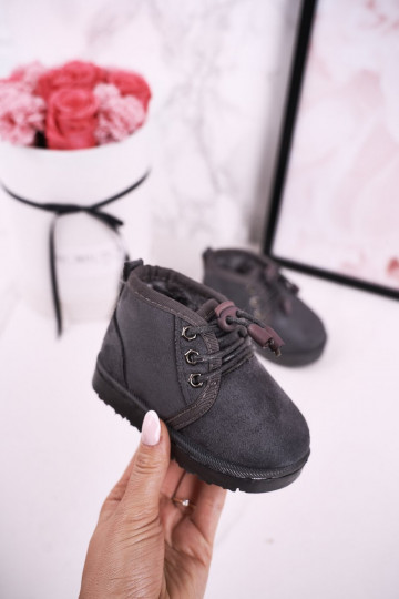 Botas de nieve para niños con cordones y pelo en color gris Hunter