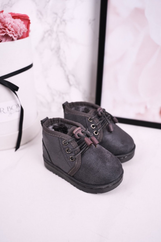 Botas de nieve para niños con cordones y pelo en color gris Hunter