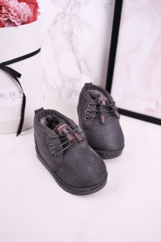 Botas de nieve para niños con cordones y pelo en color gris Hunter