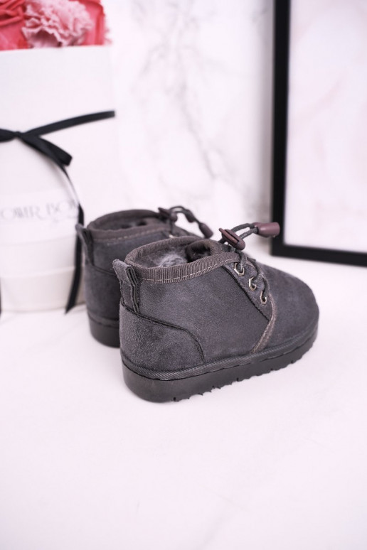 Botas de nieve para niños con cordones y pelo en color gris Hunter