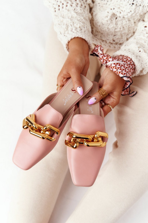 Pantuflas de tacón con cadena Call On Me en rosa Pantuflas de tacón con cadena Call On Me en rosa