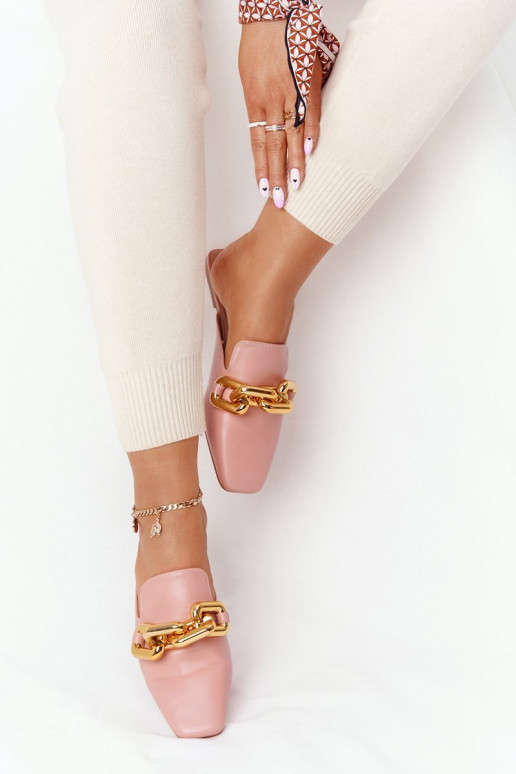 Pantuflas de tacón con cadena Call On Me en rosa Pantuflas de tacón con cadena Call On Me en rosa