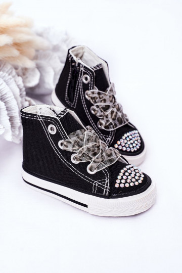 Zapatos de ocio para niños con ojales brillantes en color negro Smile