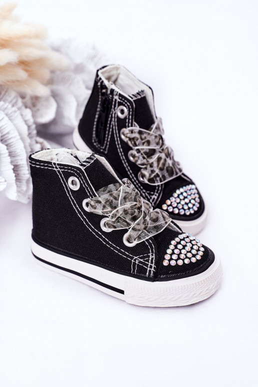 Zapatos de ocio para niños con ojales brillantes en color negro Smile