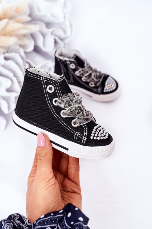 Zapatos de ocio para niños con ojales brillantes en color negro Smile