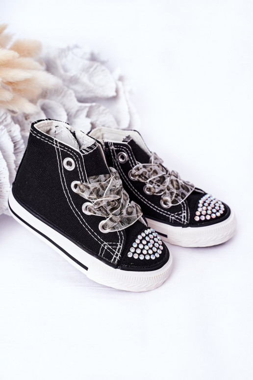 Zapatos de ocio para niños con ojales brillantes en color negro Smile