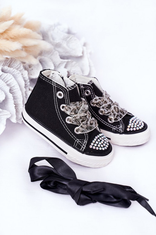 Zapatos de ocio para niños con ojales brillantes en color negro Smile