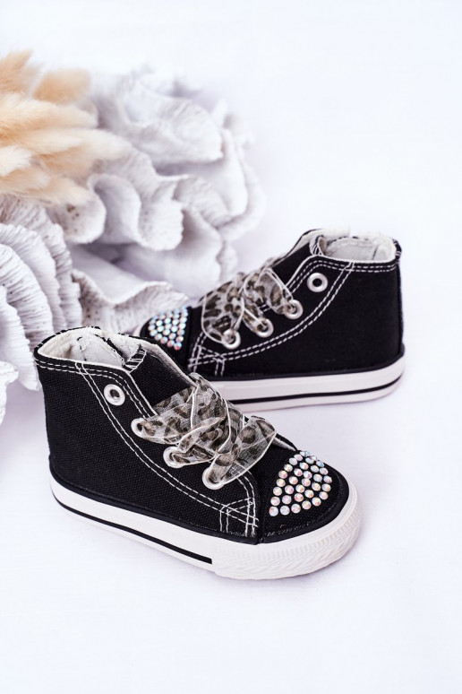 Zapatos de ocio para niños con ojales brillantes en color negro Smile