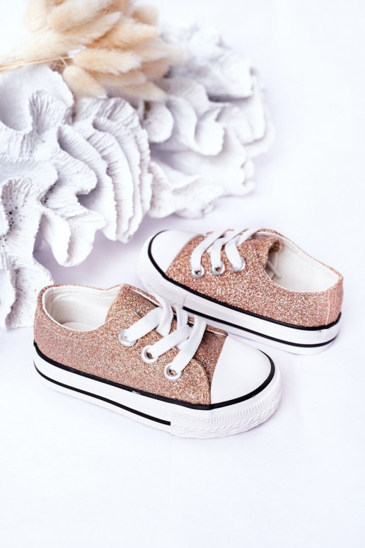 Zapatos casual infantiles con purpurina en color oro rosa Bling-Bling