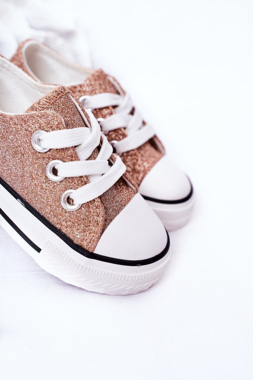 Zapatos casual infantiles con purpurina en color oro rosa Bling-Bling