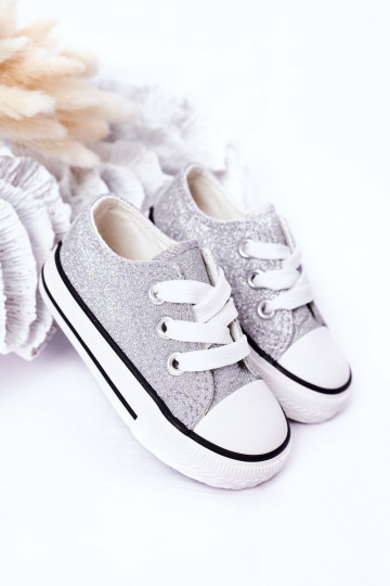Zapatos casual infantiles con brillo color plata Bling-Bling