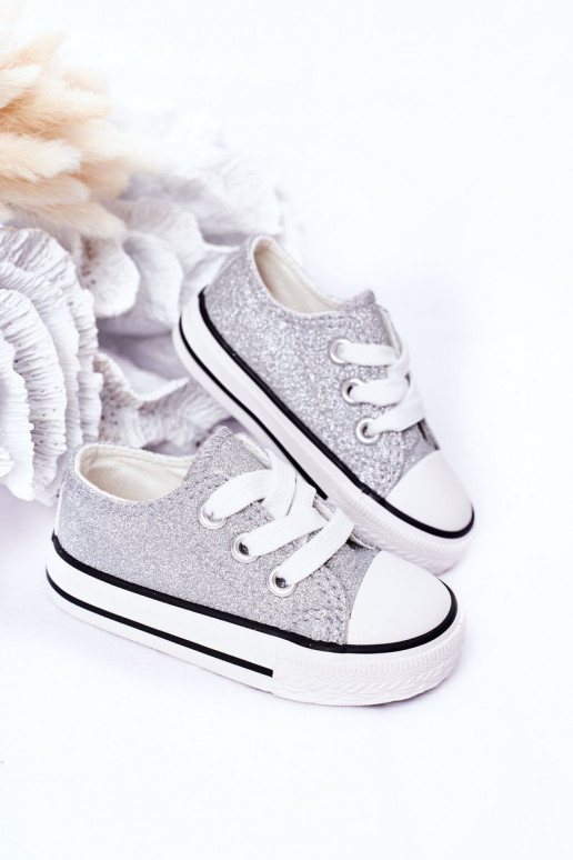 Zapatos casual infantiles con brillo color plata Bling-Bling
