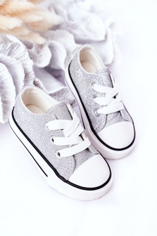 Zapatos casual infantiles con brillo color plata Bling-Bling