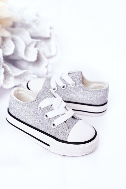 Zapatos casual infantiles con brillo color plata Bling-Bling