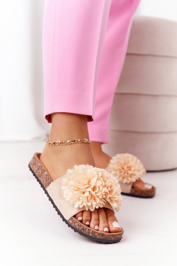 Pantuflas Flowerbomb beige 2