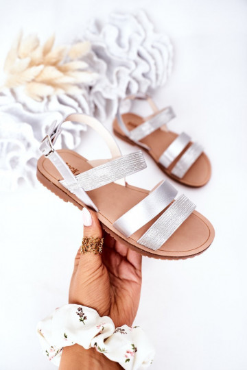 Sandalias infantiles brillantes color plata Natalie