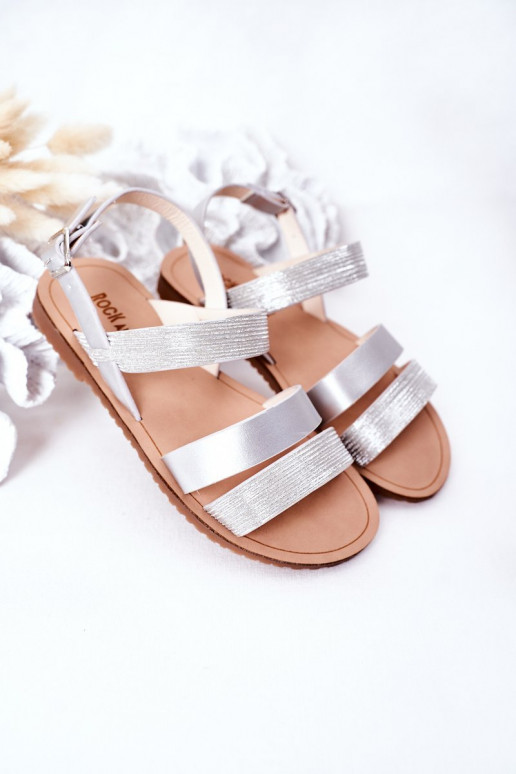 Sandalias infantiles brillantes color plata Natalie