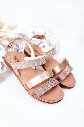 Sandalias infantiles brillantes en color oro rosa Natalie