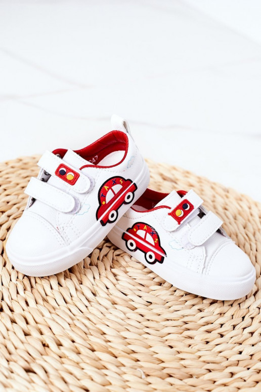 Calzado casual infantil con cierres adhesivos Color blanco-rojo Taxi