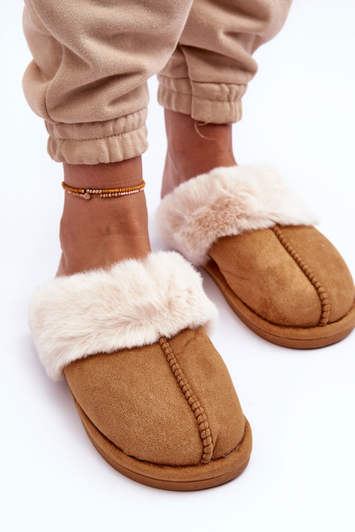 Pantuflas con pelo en color marrón Pinky