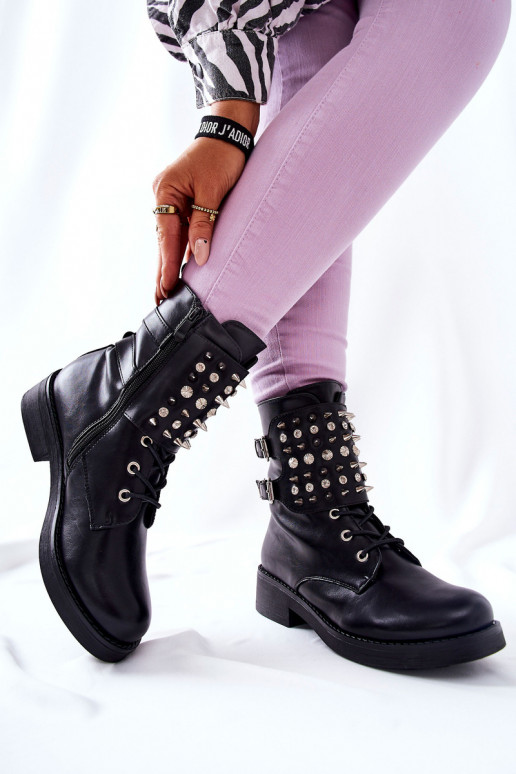 Botas con remaches con cremalleras en negro Laurena Botas con remaches con cremalleras en negro Laurena