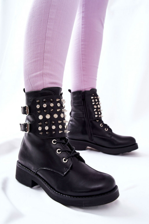 Botas con remaches con cremalleras en negro Laurena Botas con remaches con cremalleras en negro Laurena