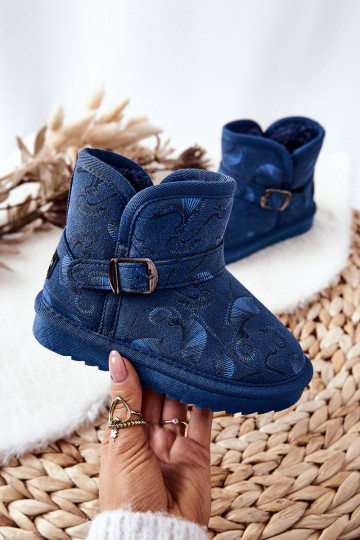 Botas de nieve para niños con pelo en color azul oscuro Kawai