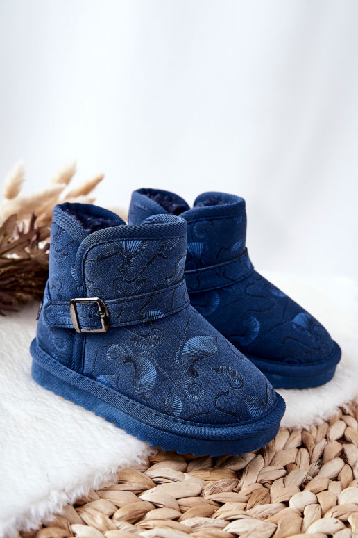 Botas de nieve para niños con pelo en color azul oscuro Kawai