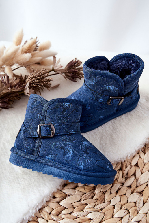 Botas de nieve para niños con pelo en color azul oscuro Kawai